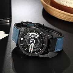 Curren 8301 Men's Watch with Quartz Leather Band Date Display Waterproof Watch - Blue