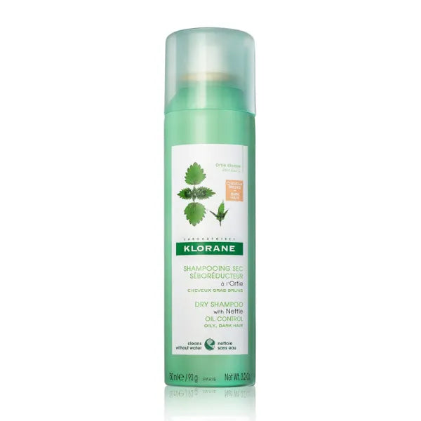 Klorane Dry Shampoo with Nettle, Natural Tint for Brunettes, for Oily Hair and Scalp, Regulates Oil Production, Paraben & Sulfate-Free - 3.2 Ounce (Pack of 1)