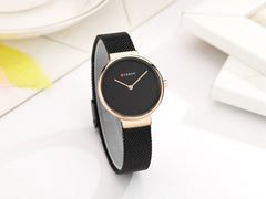 CURREN Original Women's Girls Sports Waterproof Stainless Steel Quartz Wrist Watch, Rose Gold All Black