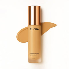 FLiCKA Flawless Femme Liquid Foundation for Face Makeup 30ml | Medium to High Coverage, Buildable | Natural, Waterproof & Moisturizing | All Skin Types | 07 Walnut