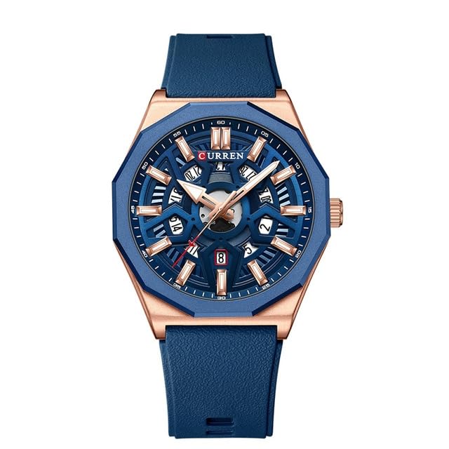 CURREN Men's quartz, sports brand Luxury Original Waterproof with calendar and rubber strap, 8437 - Blue