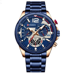 CURREN 8395 Men's Wrist Watch Chronograph Waterproof Sports Brand Luxury Military Style (BLUE)