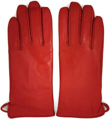 ZLUXURQ Womens Italian Soft Genuine Lambskin Leather Touchscreen Winter Gloves Cashmere or Fleece Lined - Red