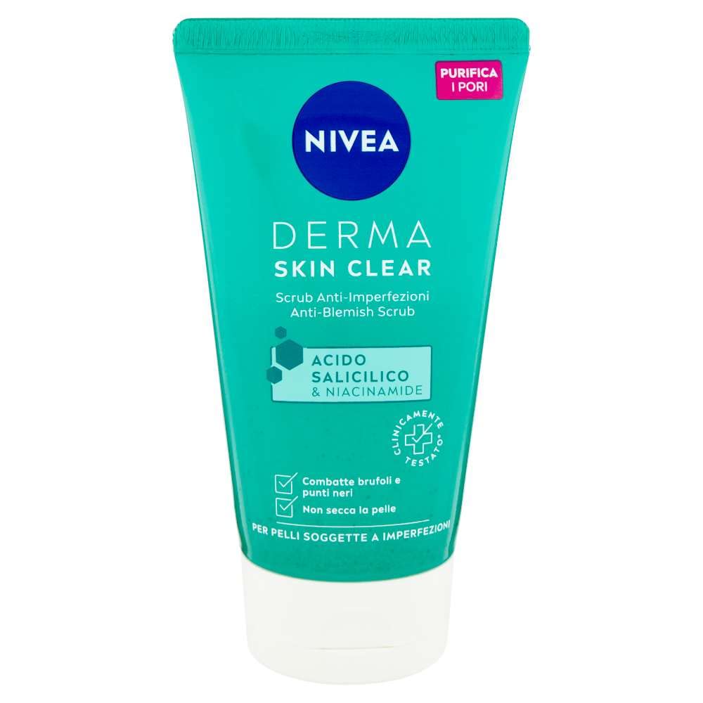 NIVEA Derma Skin Clear Face Scrub for Imperfections 150ml Exfoliating Scrub for Oily and Mixed Skin with Salicylic Acid, Sea Salt and Niacinamide, Cleansing Face and