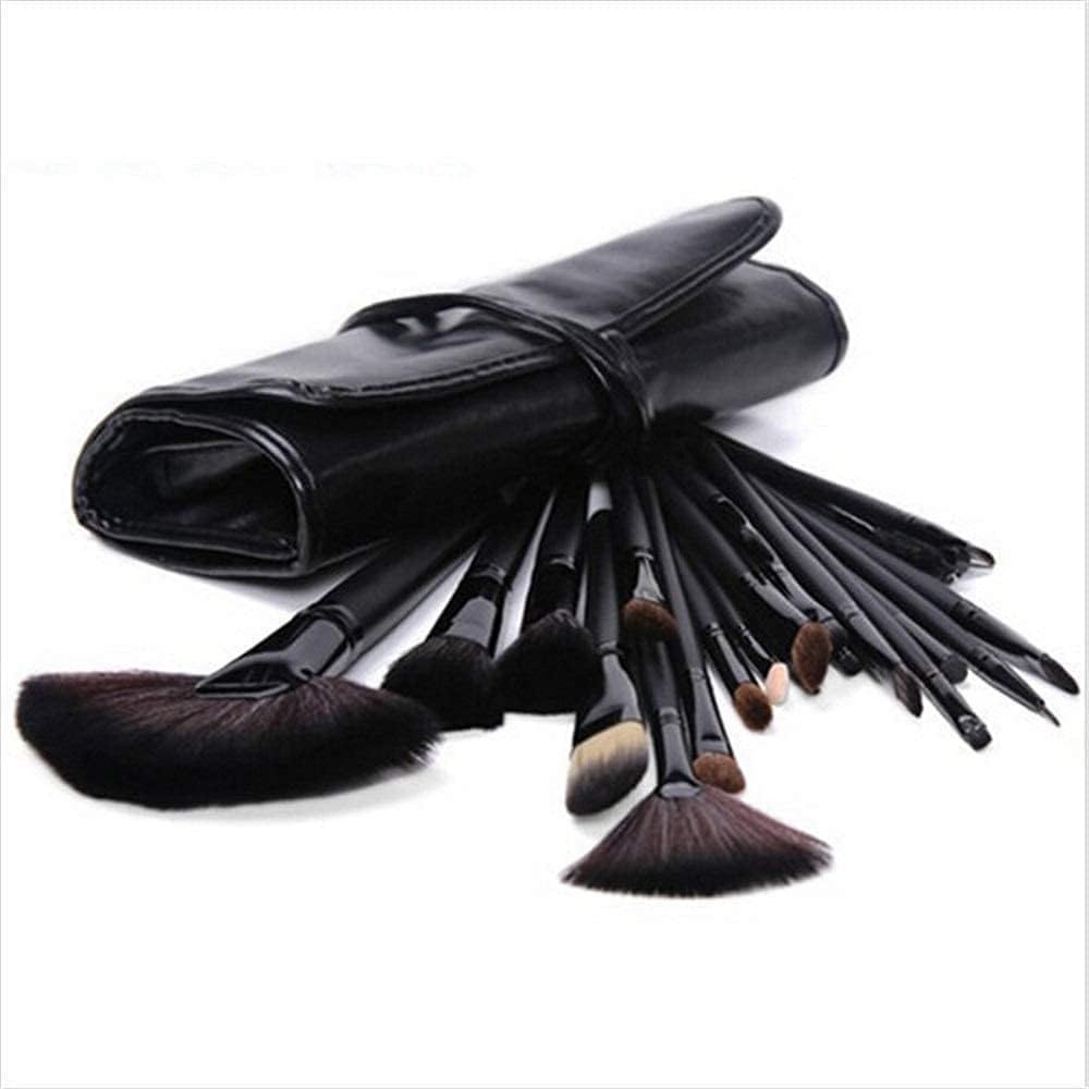 ORiTi Makeup Brush Set 24pcs Wood Handle Essential Makeup Kit with Travel Pouch (Black)