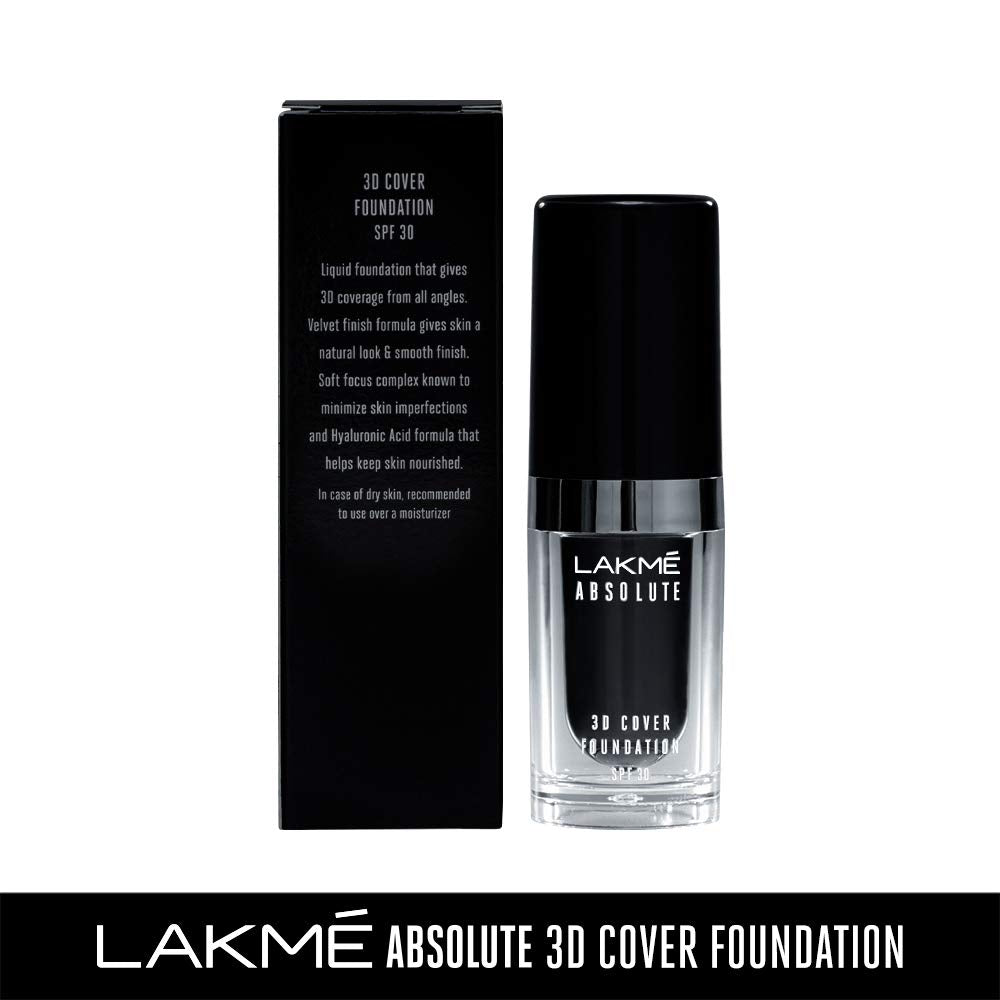 Lakmé Absolute 3D Cover Liquid Foundation Velvet Finish, Cool Tan, 15ml