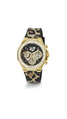 GUESS US Women's Gold-Tone and Animal Print Silicone Multifunction Watch