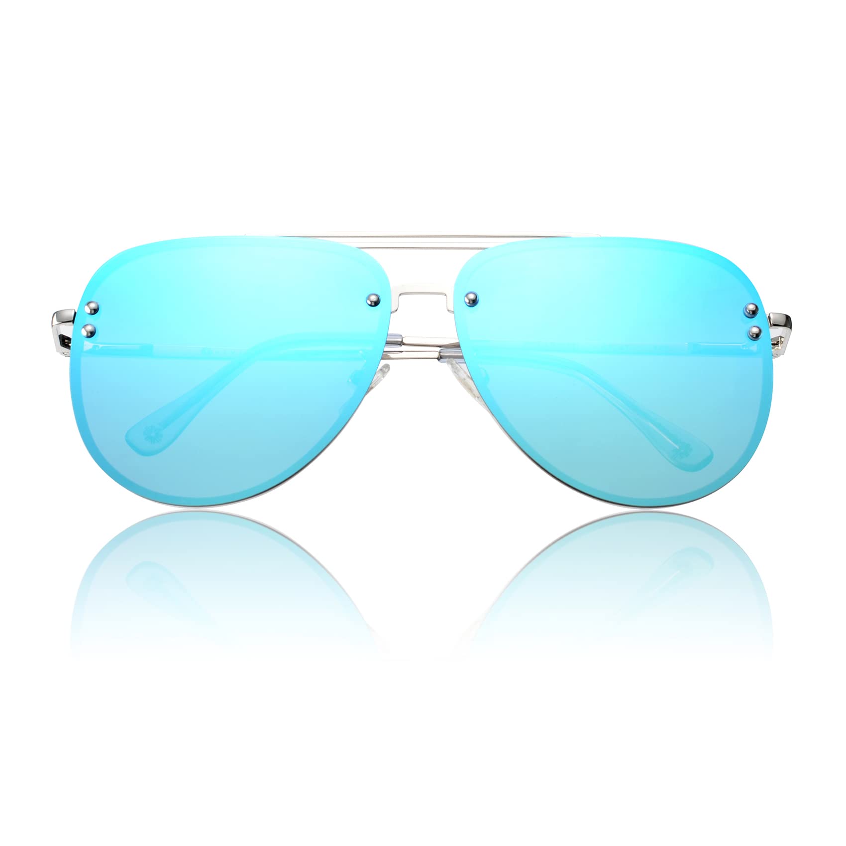 VIVIENFANG Premium Rimless Oversized Aviator Sunglasses for Women, Polarized PC Lens UV Protection Womens Shade VF2203