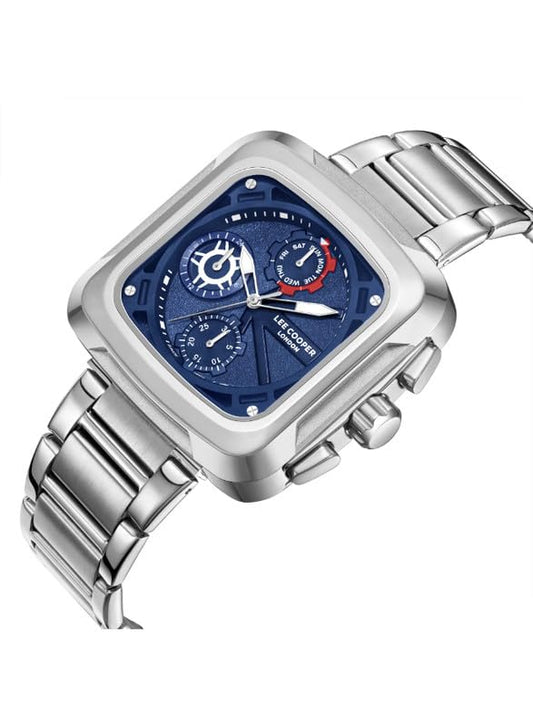 Lee Cooper Men's VX9NE1 Movement Watch, Multi Function Display and Metal Strap - LC08013.390, Blue