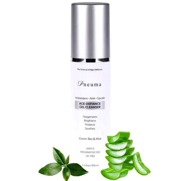 Pneuma Age-Defiance Gel Cleanser with Antioxidant | AHA | Glycolic | Oxygenate, Exfoliate, Protect and Soothes Skin | Gentle Face Cleanser Gel | Green Tea and Aloe