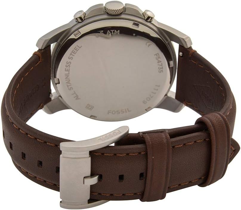 Fossil Leather Mens Quartz Watch Brown & White