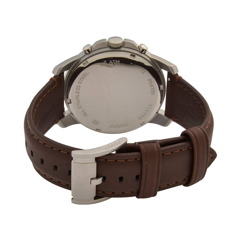 Fossil Leather Mens Quartz Watch Brown & White