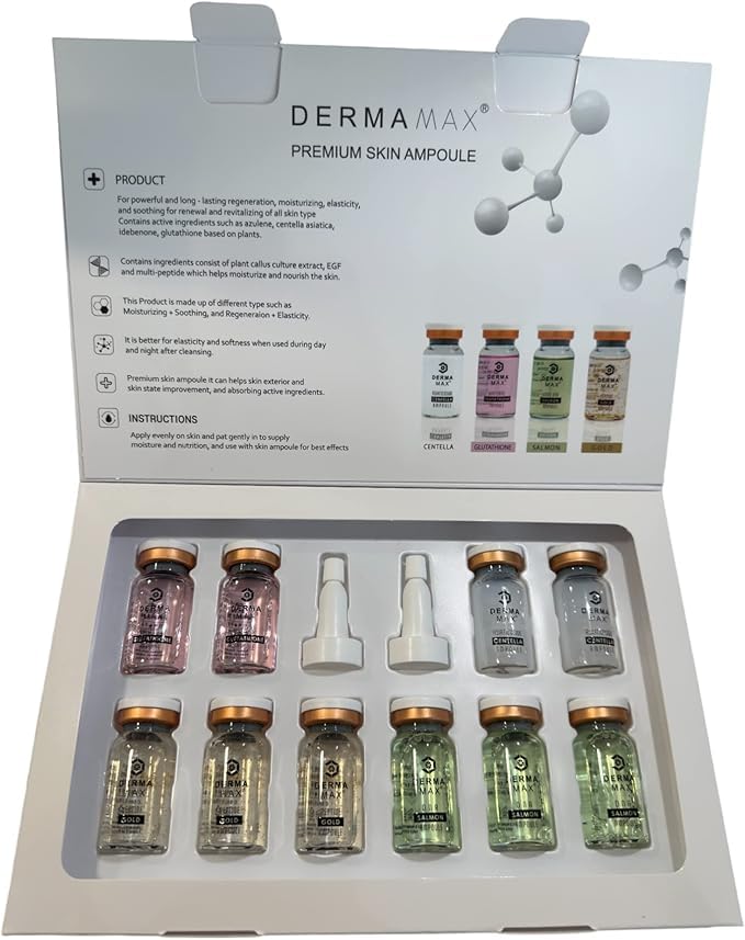 Dermamax Professional Serum, Premium Booster Treatment, for skin care 10 Vials | all skin,Anti-aging,Anti-wrinkle,shiny,Moisturising |ideal with Microneedling Dermaroller| (10 * 8ml) | Made in Korea