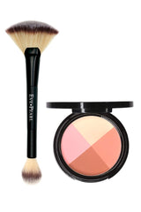 EVE PEARL Ultimate Face Compact And 204 Dual Fan Highlighter Brush Blush Highlighter Contour Eyeshadow Set Makeup Palette Light to Medium- Timeless