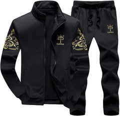 PASOK Men's Casual Tracksuit Full Zip Running Jogging Athletic Sports Jacket and Pants Set - Black