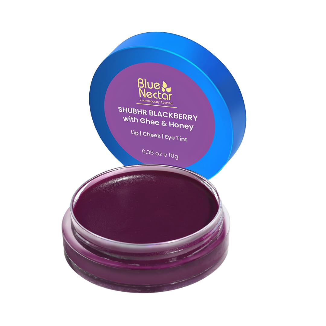 Blue Nectar Lip Tint Stain for Luscious Lips | Natural Blackberry Moisturizer for Dry Skin | Organic Cheek & Eye Tint (10g)