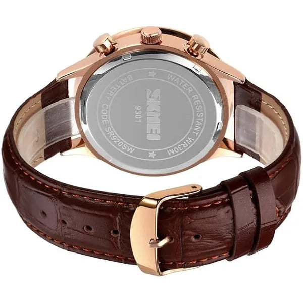 Skmei Men Quartz Luxury Leather Strap Analog Casual Watch Brown 9301RGBK