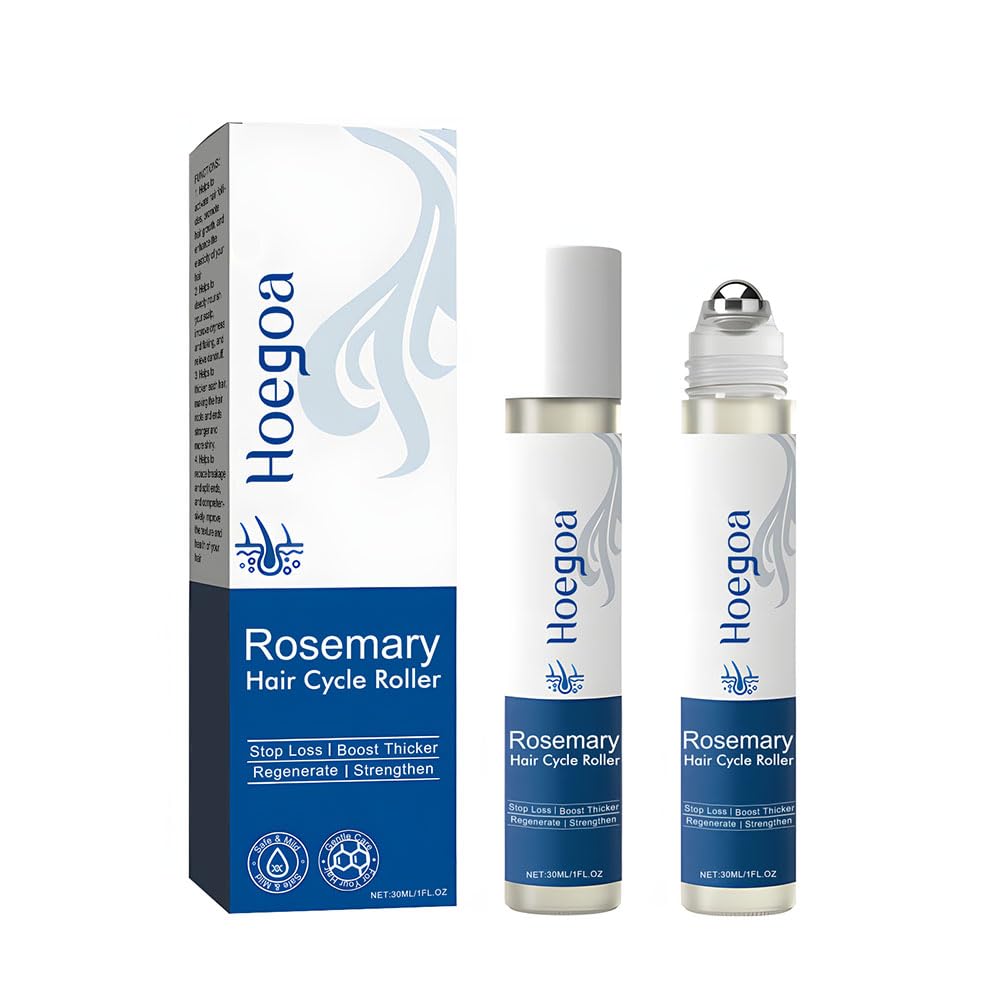 Hoegoa Rosemary Hair Growth Serum Roll On, Blocking Scalp Serum Boosts Oxygen Flow, Reduces Hair Fall for Women and Men, Improve Dryness and Flaking, 30ml/1fl oz