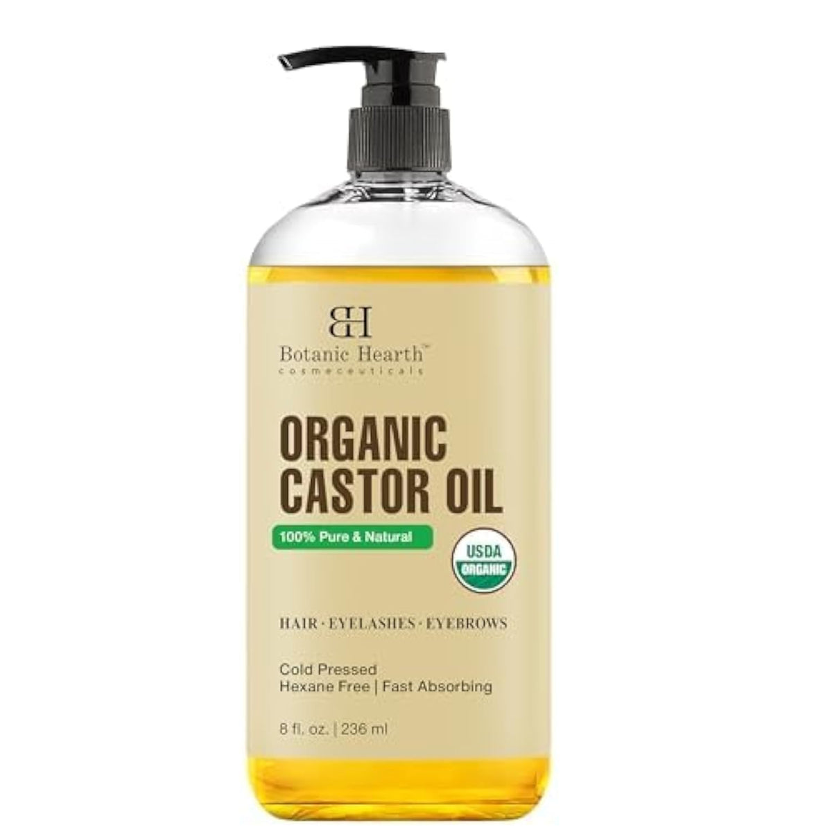 Botanic Hearth Castor Oil | USDA Certified Organic |100% Pure & Hexane Free | Cold Pressed | Growth for Eyelashes, Eyebrows, Hair | 8fl oz