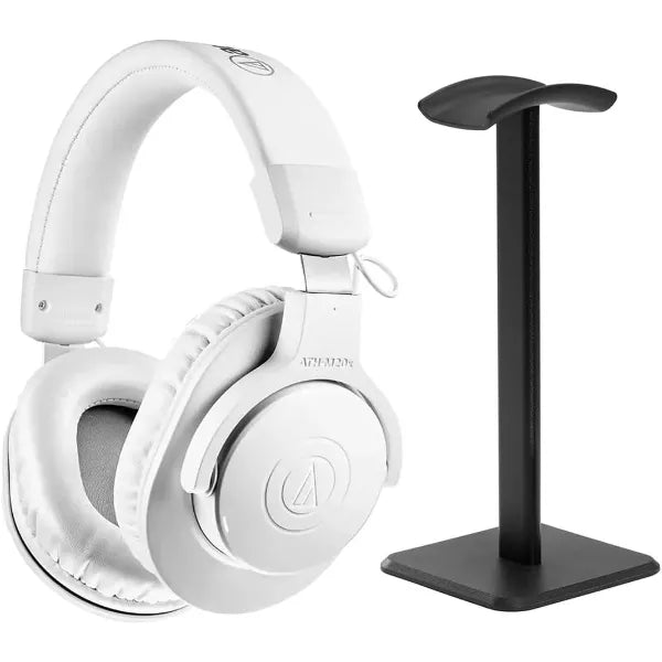 Audio-Technica ATH-M20x Closed-Back Over-Ear Professional Monitor Headphones, White with Desktop Stand