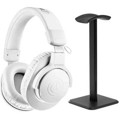 Audio-Technica ATH-M20x Closed-Back Over-Ear Professional Monitor Headphones, White with Desktop Stand