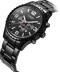 CURREN Men's Chrono Watch Black Stainless Steel Case White Dial 3 Subdial Date Window Black Stainless Steel Case - Black