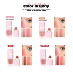 Mousse Liquid Blush For Cheeks Cream Face Blusher Set Stick with Sponge Palette Bronzer Highlighter Shape Contour Moisturizing And Breathable Matte Finish Long-wearing Waterproof For Women Makeup(A)