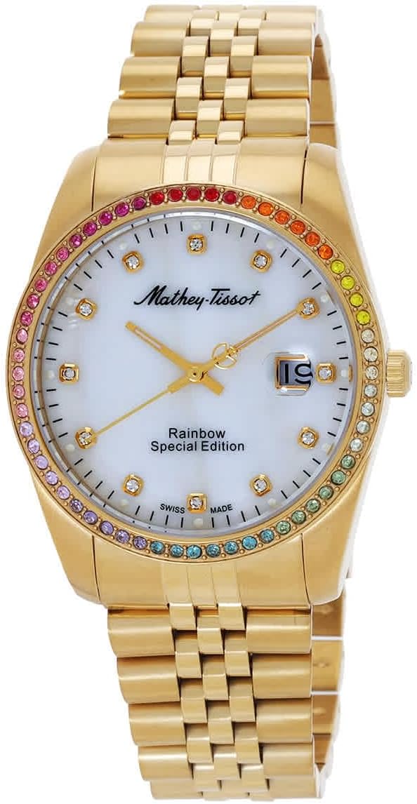 Mathey-Tissot Mathy Rainbow Quartz White Dial Unisex Watch H809PQYI - Yellow Gold-tone