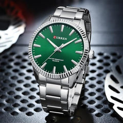 CURREN 8425 Fashion Design Stainless Steel Quartz Watches Casual Business Wrist Watches for Men Luminous Hands Clock - SILVER GREEN