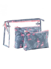 3-Piece Waterproof Cosmetic Bag Set in Grey,Pink