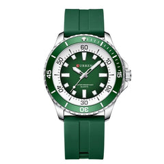 CURREN Original Fashion Men Watches Luxury Sports Silicone Strap Waterproof Quartz Wristwatch with Luminous Hands 8448 - GREEN