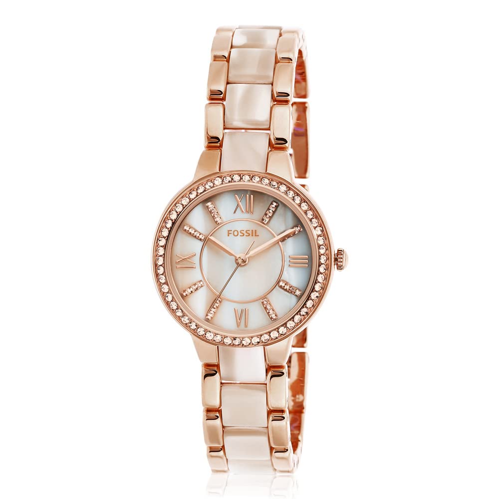 Fossil Womens Quartz Watch, Analog Display and Stainless-Steel Strap Gold/Beige