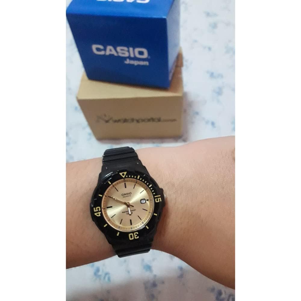 Casio Womens Quartz Watch, Analog Display and Resin Strap Black/Gold