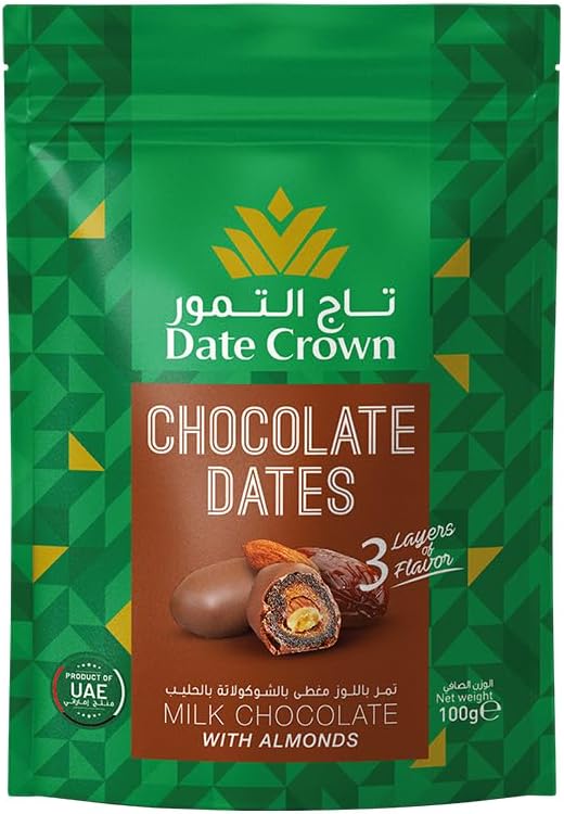 Date Crown Milk Chocolate Dates with Almonds - 100g