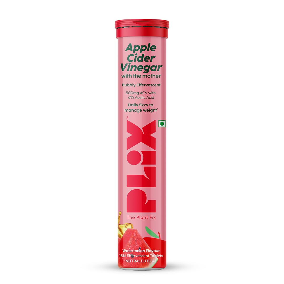 PLIX - THE PLANT FIX Apple Cider Vinegar with Mother | Vitamin B6 & B12 | Watermelon Flavour | 15 Effervescent Tablets, Pack of 1