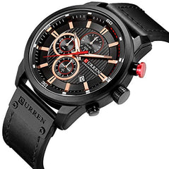 Herren-Armbanduhr mit Lederarmband, klassisch, lssig, Edelstahl, wasserdicht, Chronograph, Datum, analog, Quarzuhr