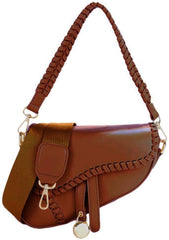 PURFANREE Women Trendy Saddle Shoulder Bag Clutch Purse Underarm Handbag Satchel HandBag Crossbody Bag - Caramel Brown