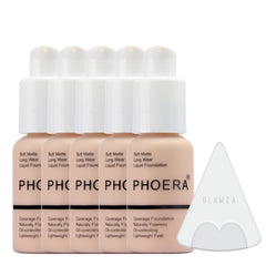 Glamza Phoera Foundation Full Coverage Makeup Set - 24hr Long Lasting Oil Control - Soft Smooth Matte Flawless Concealer Cream - Inc x5 30ml Foundation & Silicone Blender Sponge (101 Porcelain)