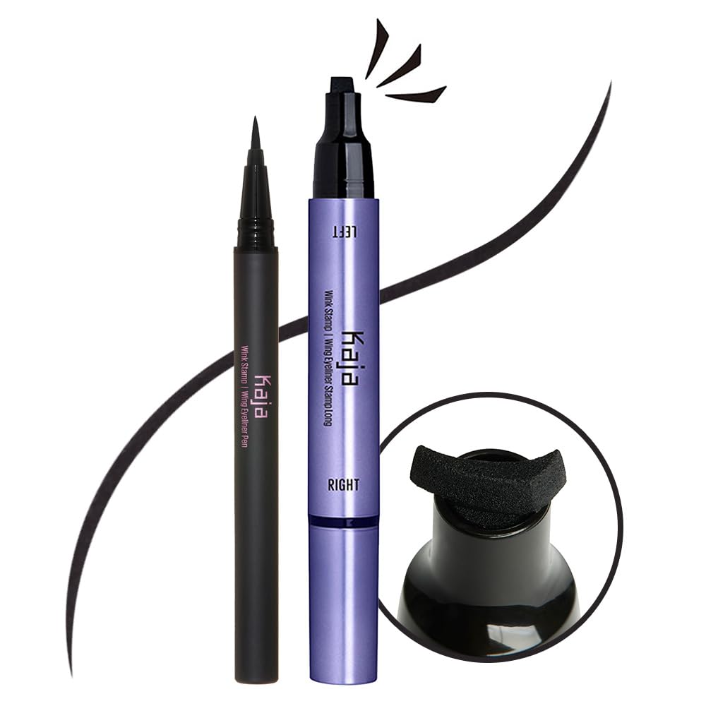 Kaja Winged Eyeliner Set - Wink Stamp & Original Eyeliner with Avocado Extract, Double-Ended Wing, Smudge-Proof, Waterproof, Matte Finish, Long Lasting