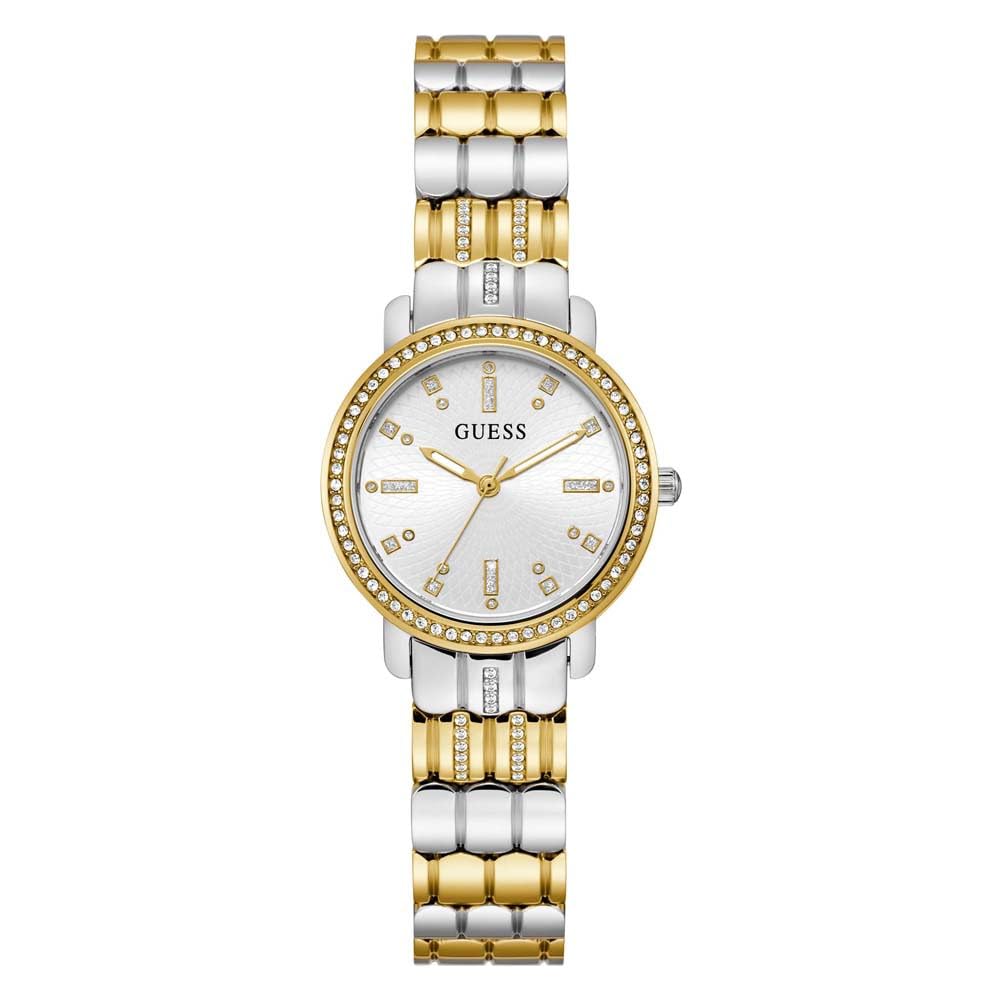 GUESS Women's 30mm Watch - Two-Tone Bracelet White Dial Two-Tone Case