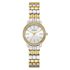 GUESS Women's 30mm Watch - Two-Tone Bracelet White Dial Two-Tone Case