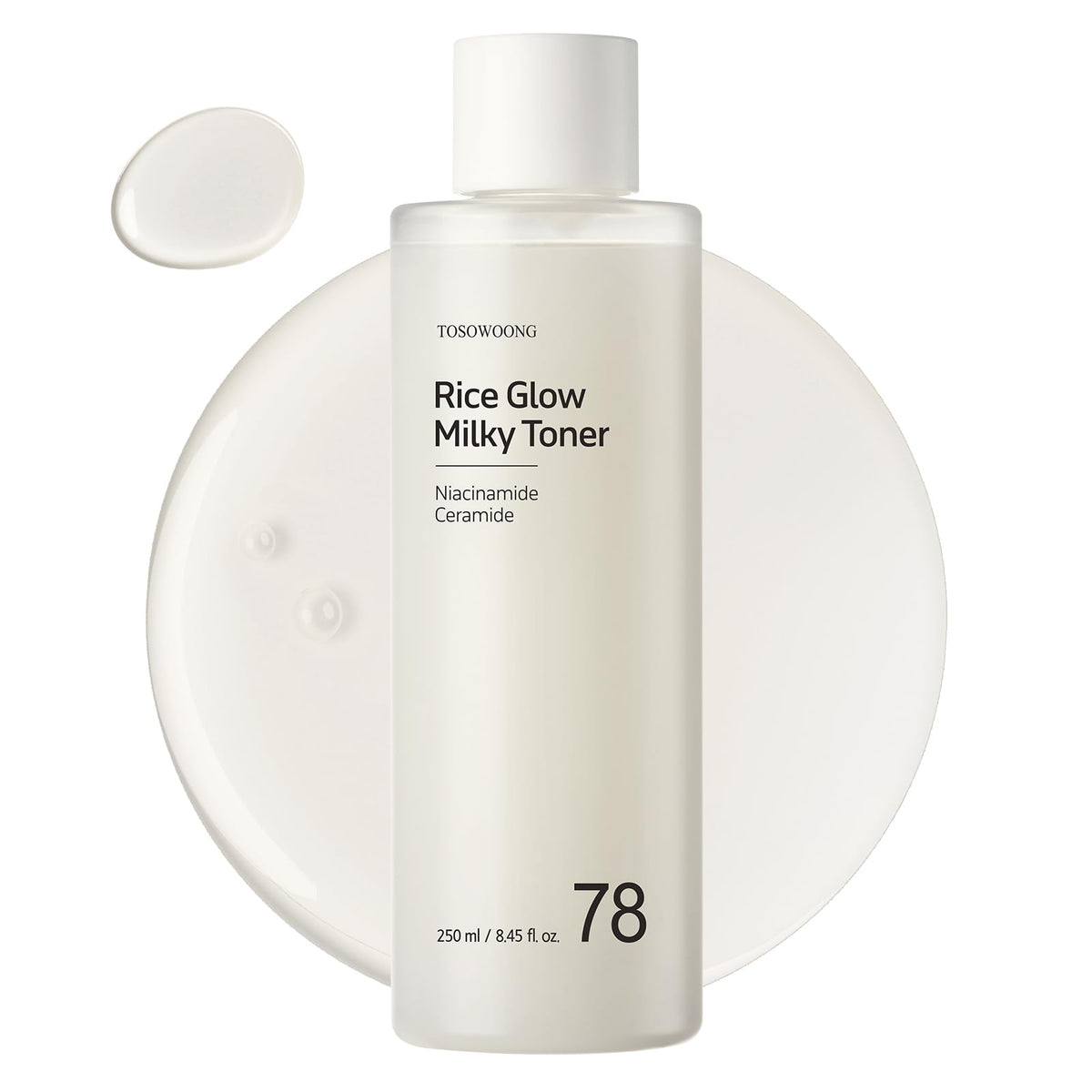 Tosowoong Rice Glow Milky Toner with Korean Rice Water 784,000ppm, Niacinamide, Ceramide, Panthenol, Glow, Glow, Glass Skin, Moisturizing and Refreshing, Fragrance Free, Korean Skin Care, 250ml, 8.45oz