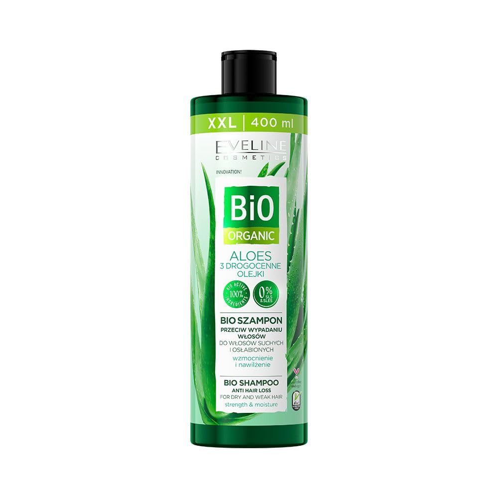 Eveline Cosmetics Bio Shampoo for Anti Hair Loss | Enriched with Aloe Oil | Improves Strength and Moisture | For dry and Weak Hair | 400ml