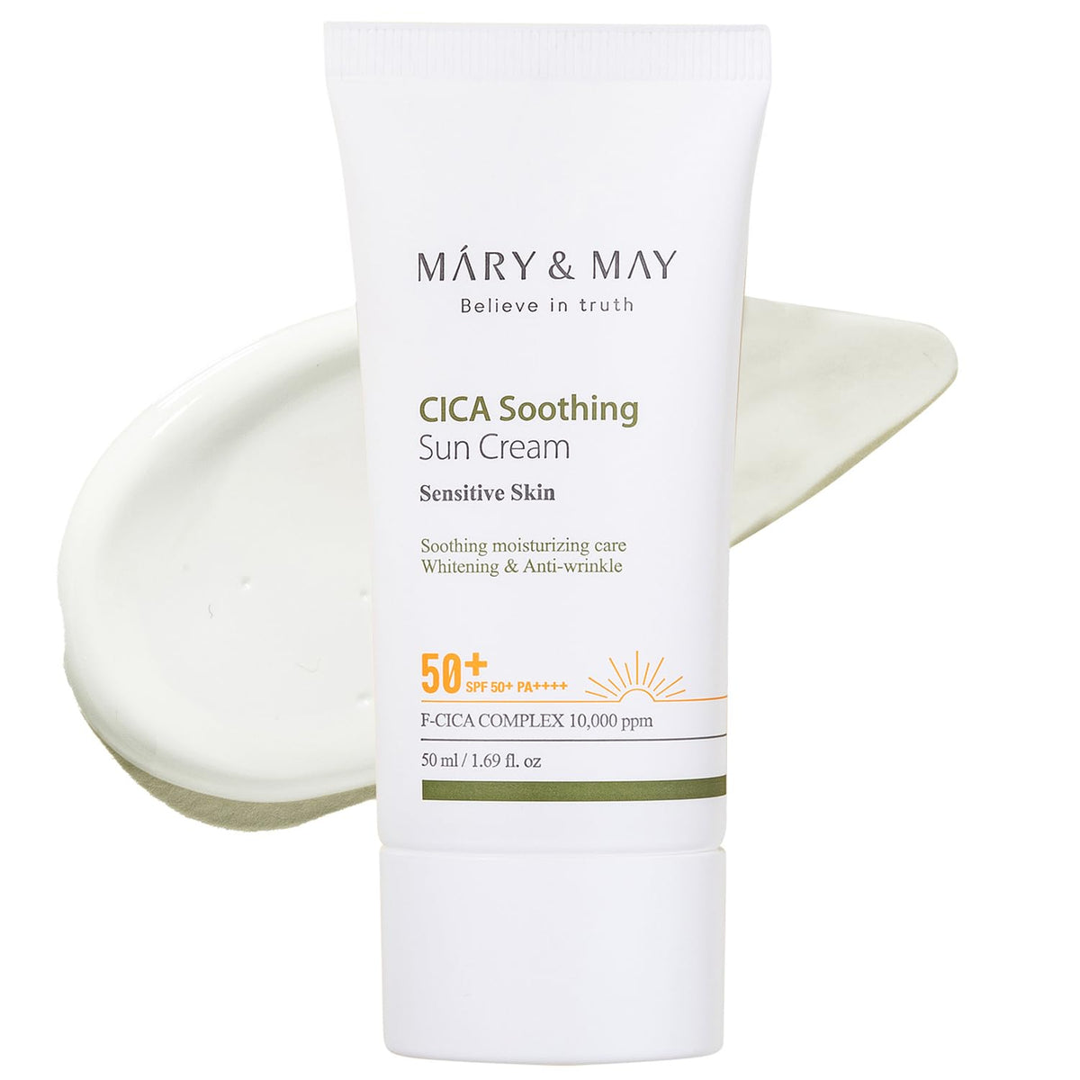 Mary&May Vegan CICA Soothing Sun Cream SPF50+ PA++++ – Korean Vegan Sunscreen with Fermented Centella Asiatica, Niacinamide & Plant-Based Hyaluronic Acid – Lightweight, Non-Greasy Formula - 50ml
