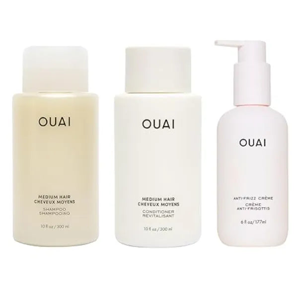 OUAI Medium Hair Bundle Anti Frizz Crème, Shampoo, and Conditioner 3 Count