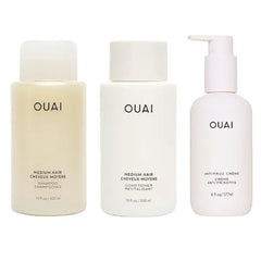 OUAI Medium Hair Bundle Anti Frizz Crème, Shampoo, and Conditioner 3 Count