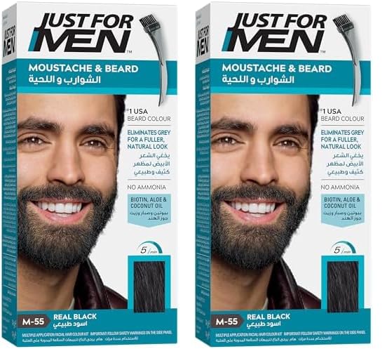 JUST FOR MEN Moustache & Beard Dye, Men's Facial Hair Colour, M55 - Real Black (Pack of 2)