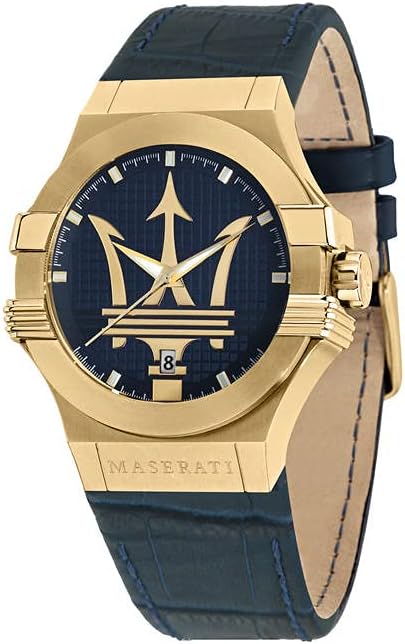 Maserati Men's Potenza R8851108035 Blue Leather Quartz Fashion Watch, Blue, Modern