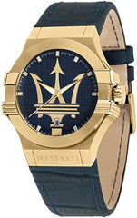 Maserati Men's Potenza R8851108035 Blue Leather Quartz Fashion Watch, Blue, Modern