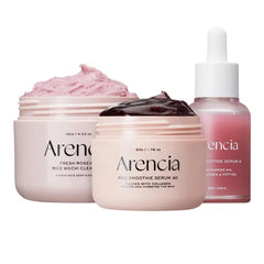 Arencia Red Collagen Jello Skin Trio - Poreless Skin Routine [Rosehip Rice Mochi Cleanser + Overnight Glow Mask Serum + Red Smoothie Serum]
